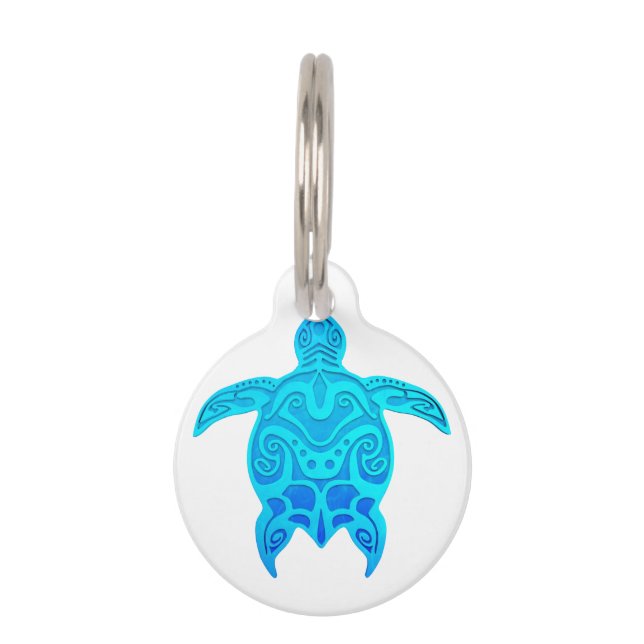 Placa Para Mascotas Tortuga tribal azul (Anverso)