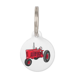 Placa Para Mascotas Tractor rojo vintage