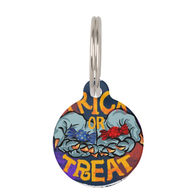 Placa Para Mascotas Treak o Treak Scary Halloween Calabaza (Anverso)