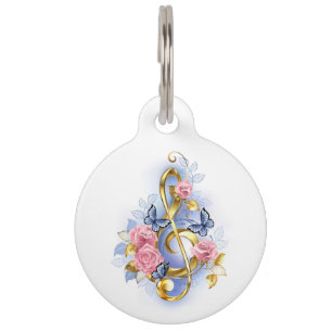 Placa Para Mascotas Treble arrecife con rosas rosas rosas rosas