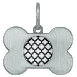 Placa Para Mascotas Trébol blanco y negro, Entramado, Quatrefoil