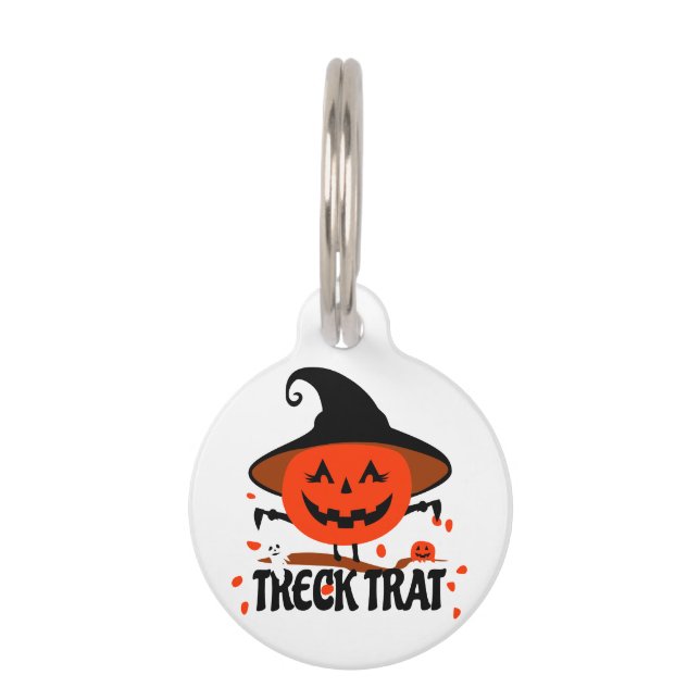 Placa Para Mascotas Treck Trat Pumpkin Sonriente (Anverso)