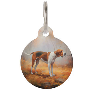 Placa Para Mascotas Treeing Walker Coonhound en Hojas de Otoño que Cae