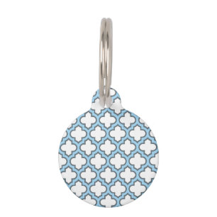 Placa Para Mascotas Trellis azul blanco y bebé, Entramado, Quatrefoil