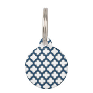 Placa Para Mascotas Trellis azul blanco y naval, Entramado, Quatrefoil