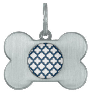 Placa Para Mascotas Trellis azul blanco y naval, Entramado, Quatrefoil