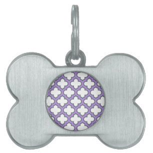 Placa Para Mascotas Trellis blanca y púrpura, Entramado, Quatrefoil