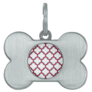 Placa Para Mascotas Trellis blanca y roja, Entramado, Quatrefoil
