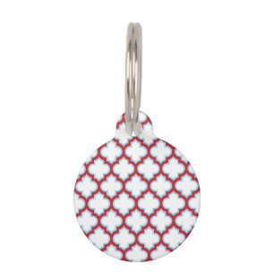Placa Para Mascotas Trellis blanca y roja, Entramado, Quatrefoil