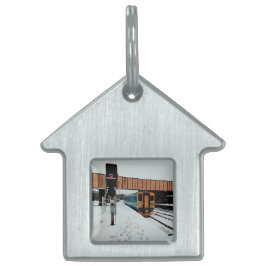 Placa Para Mascotas Tren amarillo y turquesa