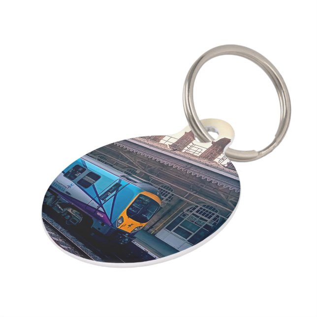 Placa Para Mascotas Tren azul claro (Lateral)