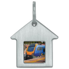 Placa Para Mascotas Tren azul y amarillo
