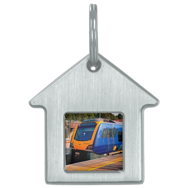 Placa Para Mascotas Tren azul y amarillo (Frente)