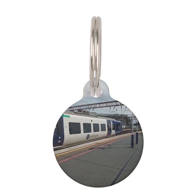 Placa Para Mascotas Tren azul y blanco (Anverso)