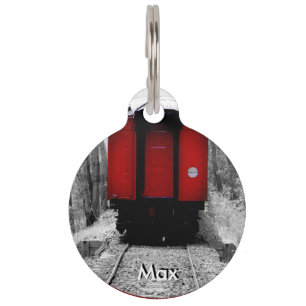 Placa Para Mascotas Tren de ferrocarril negro y rojo de la herencia