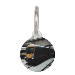 Placa Para Mascotas Tren turquesa y amarillo