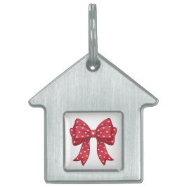 Placa Para Mascotas Trendy Coquette Red Ribbon Bow with White Hearts