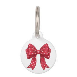 Placa Para Mascotas Trendy Coquette Red Ribbon Bow with White Hearts