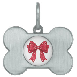 Placa Para Mascotas Trendy Coquette Red Ribbon Bow with White Hearts