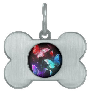 Placa Para Mascotas Tres mariposas brillantes en el fondo nocturno
