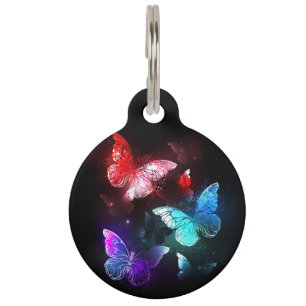 Placa Para Mascotas Tres mariposas brillantes en el fondo nocturno
