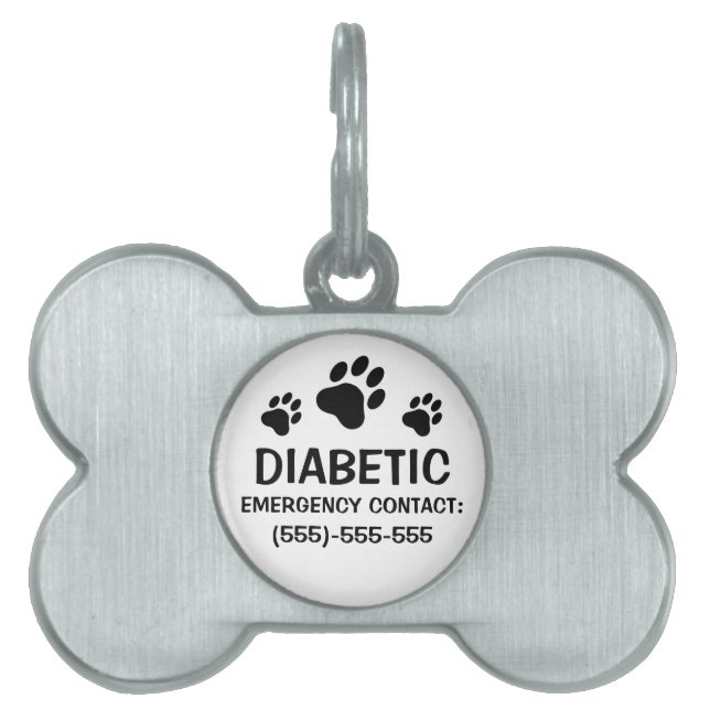 Placa Para Mascotas Tres Pintas Imprimen Alerta Médica Diabetes (Frente)