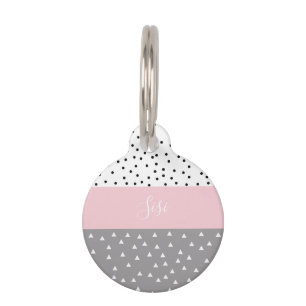 Placa Para Mascotas Triángulos y puntos geométricos elegantes en gri