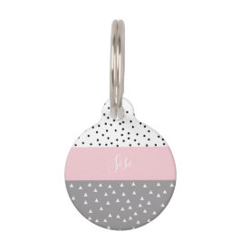 Placa Para Mascotas Triángulos y puntos geométricos elegantes en gris