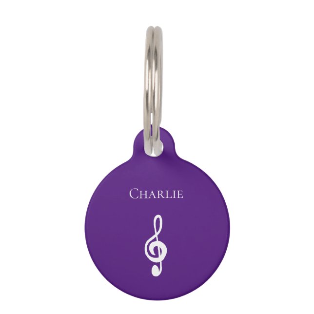 Placa Para Mascotas Tríbol musical Clef Cute Purple (Anverso)