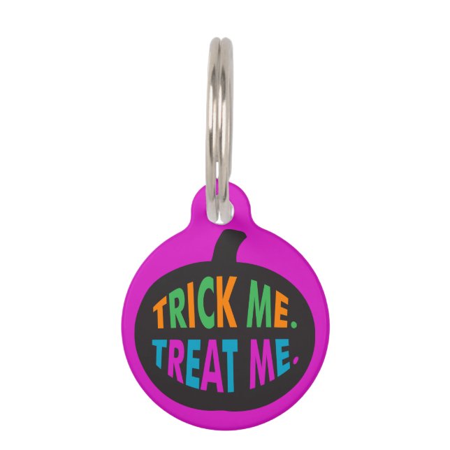 Placa Para Mascotas Trick me trata, Halloween multicolor (Anverso)