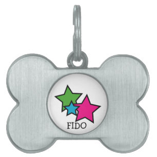 Placa Para Mascotas Trío de estrellas de neón personalizadas y colorid