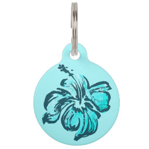 Placa Para Mascotas Tropical hawaiano del hibisco de la acuarela