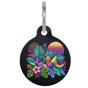Placa Para Mascotas Tropical neón colorido/hawaiano