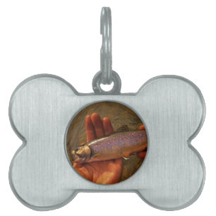 Placa Para Mascotas Trucha en manos