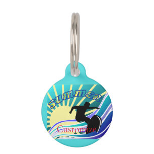 Placa Para Mascotas Trueno divertido de surf de verano