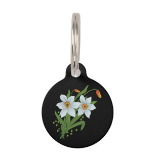 Placa Para Mascotas Tulipanes y Narcisos Flores Fondo Negro