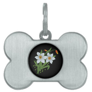 Placa Para Mascotas Tulipanes y Narcisos Flores Fondo Negro