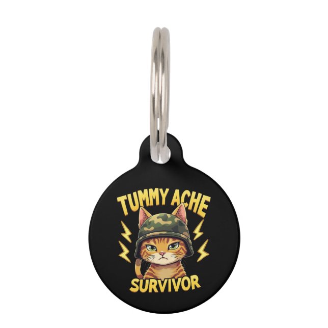 Placa Para Mascotas Tummy Ache Survivor Meme De Gato Diciendo Retro (Anverso)