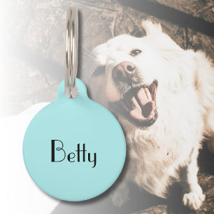 Placa Para Mascotas Turquesa Minimalista Elegante Dirección De Nombre