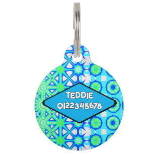 Placa Para Mascotas Turquesa Verde Azul Geométrico