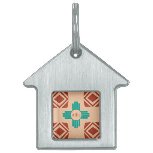 Placa Para Mascotas Turquoise Zia Tribal Brown Tan