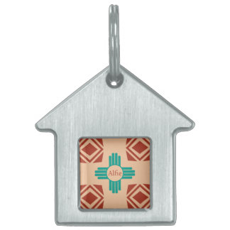 Placa Para Mascotas Turquoise Zia Tribal Brown Tan