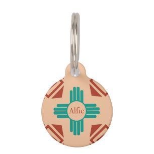 Placa Para Mascotas Turquoise Zia Tribal Brown Tan