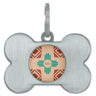 Placa Para Mascotas Turquoise Zia Tribal Brown Tan