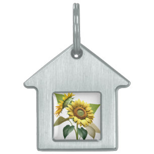 Placa Para Mascotas Two Vibrant Sunflowers with Lush Green Leaves