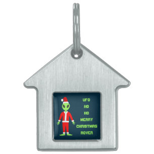 Placa Para Mascotas UFO Ho Padre Personalizado alienígena de Navidad