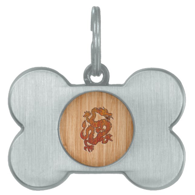 Placa Para Mascotas Un dragón rojo como el bambú (Frente)