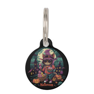 Placa Para Mascotas un gato con una cesta de flores y un gato con una 