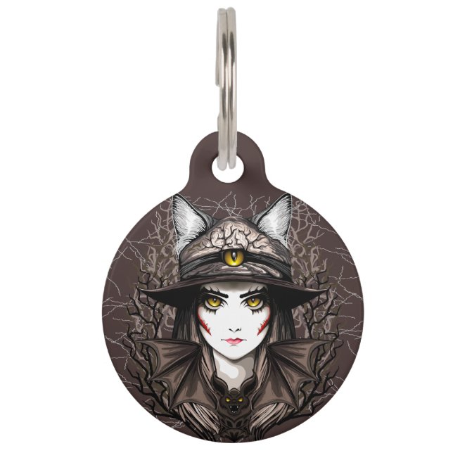 Placa Para Mascotas Un retrato cursi de bruja de Gato de Brujas Hallow (Anverso)