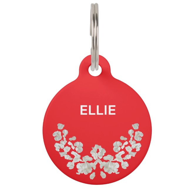 Placa Para Mascotas Único Personalizable Con Flores (Anverso)